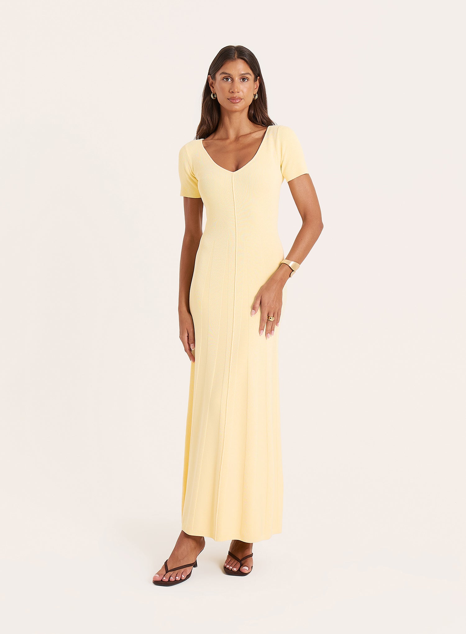 Lemon Knitted Short Sleeve Maxi Dress